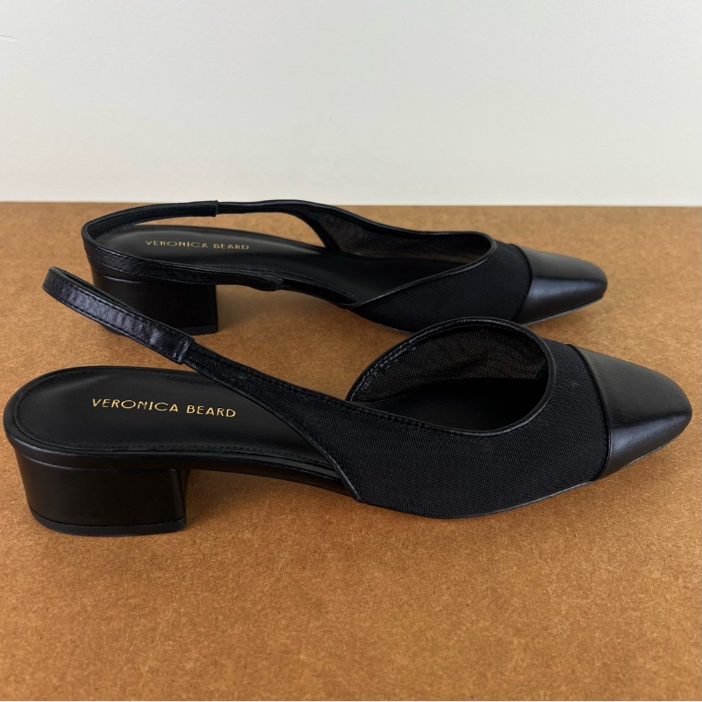 Veronica Beard Cecile Cap Toe Mesh Leather Trim Slingback Black 7.5 - Picture 3 of 13